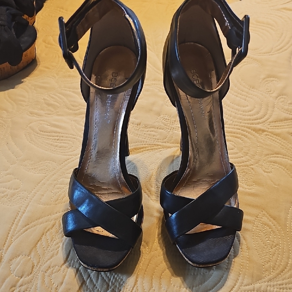 BCBG Black Stiletto Heels with Cross-Strap Design